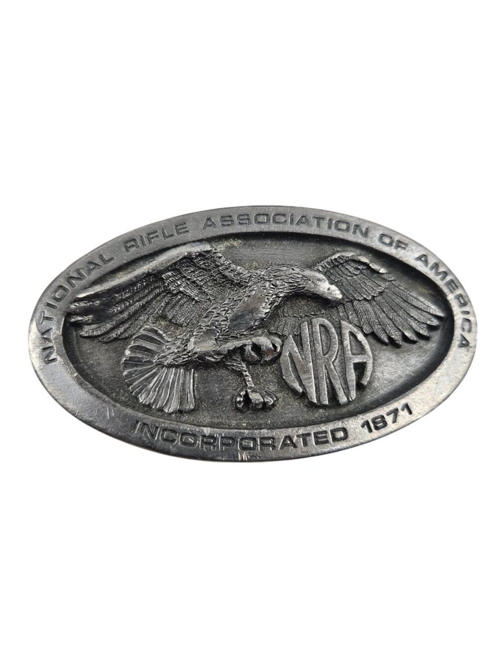 NRA Belt Buckle Eagle Logo National Rifle Association Oval Pewter Vintage